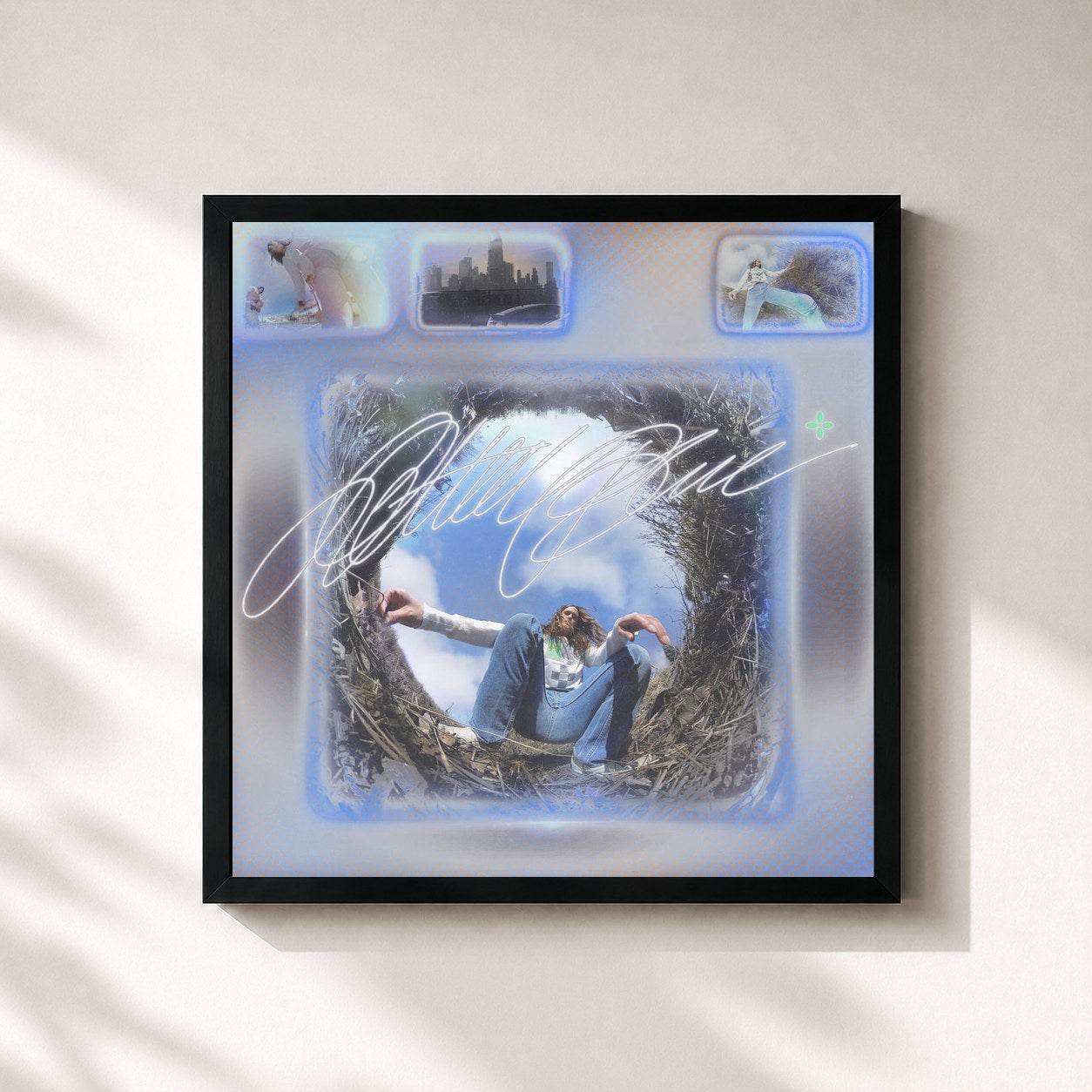 #noir Tableau carré de l'album Letter Blue de Wet, cadre noir 32x32 cm