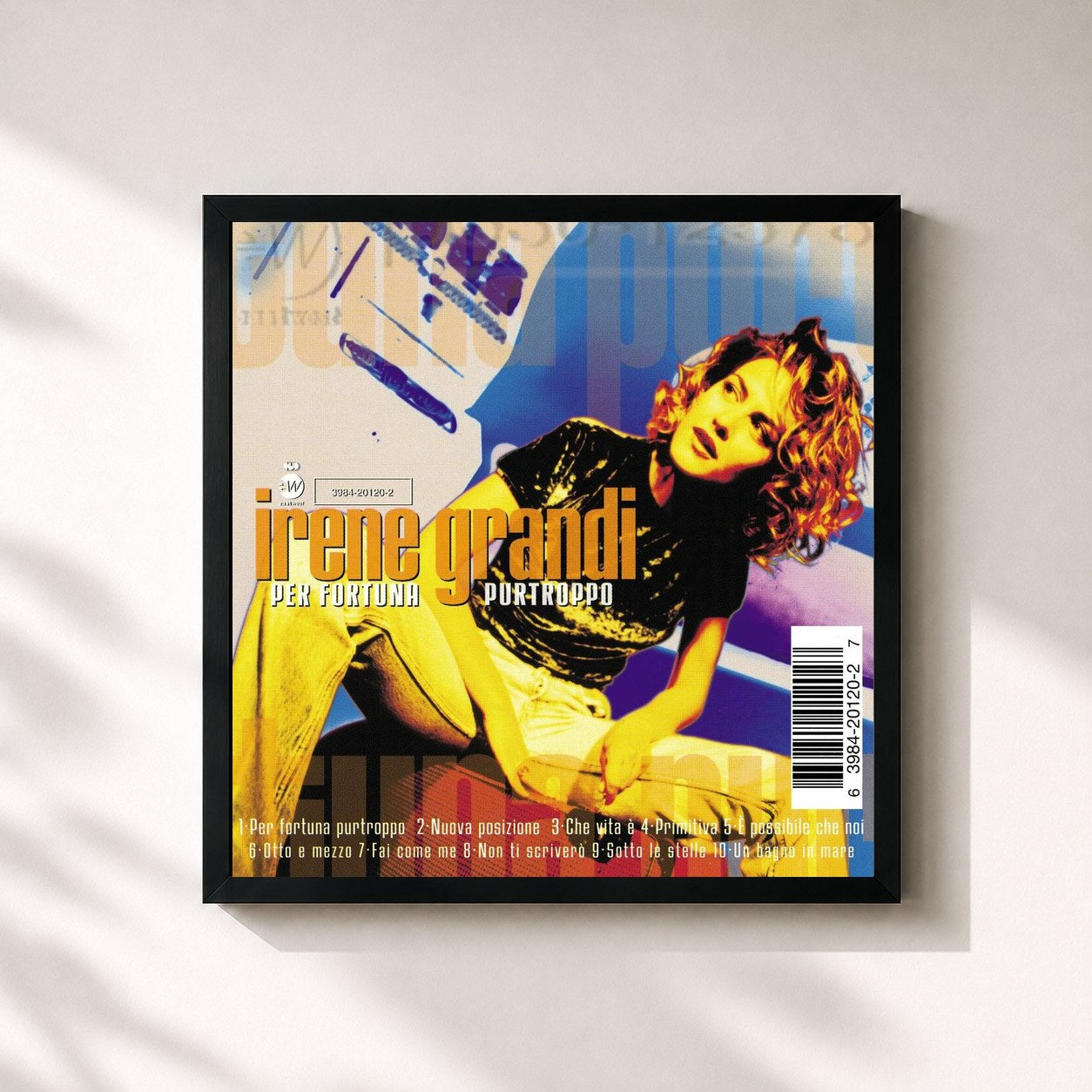 #noir Tableau carré de l'album Per Fortuna Purtroppo de Irene Grandi, cadre noir 32x32 cm