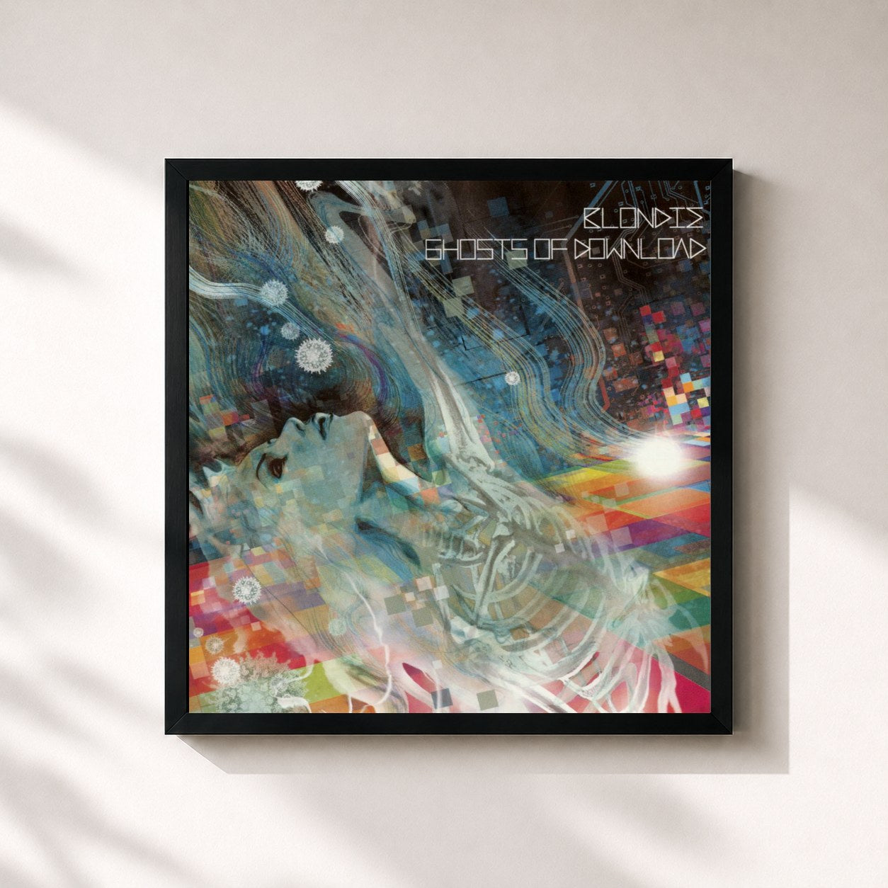 #noir Tableau carré de l'album Ghosts of Download de Blondie, cadre noir 32x32 cm