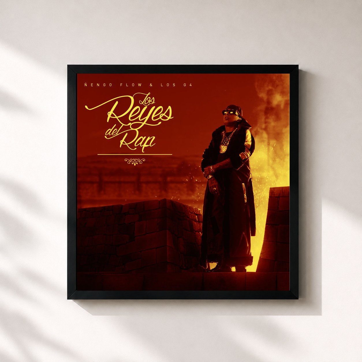 #noir Tableau carré de l'album Los Reyes del Rap de Ñengo Flow, cadre noir 32x32 cm