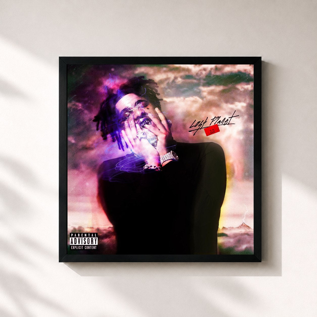 #noir Tableau carré de l'album Lost Planet 2.0 de Smokepurpp, cadre noir 32x32 cm