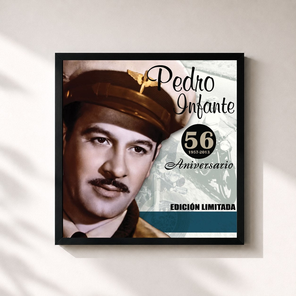 #noir Tableau carré de l'album 56 Aniversario de Pedro Infante, cadre noir 32x32 cm
