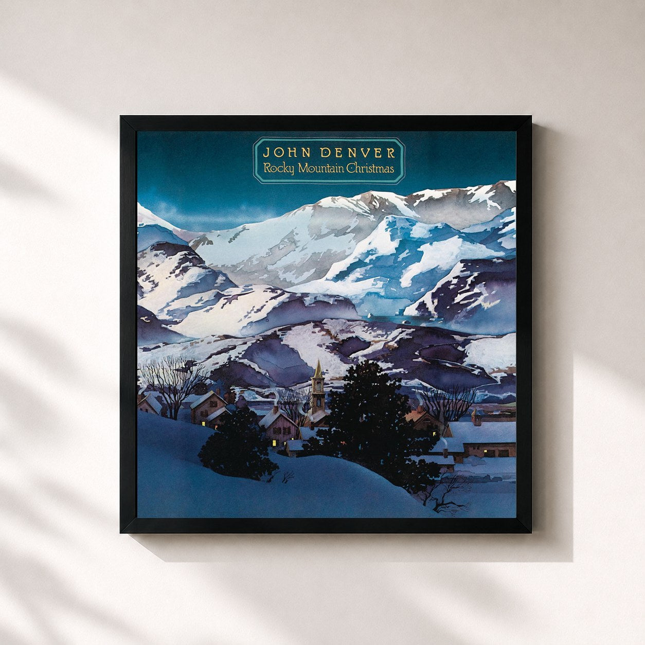 #noir Tableau carré de l'album Rocky Mountain Christmas de John Denver, cadre noir 32x32 cm