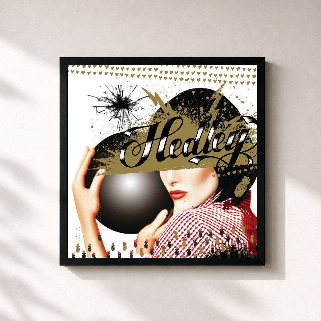 #noir Tableau carré de l'album Hedley de Hedley, cadre noir 32x32 cm