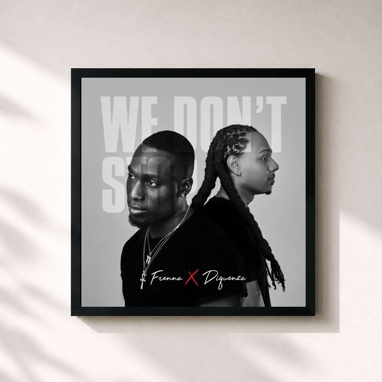 #noir Tableau carré de l'album We Don't Stop de Frenna, cadre noir 32x32 cm
