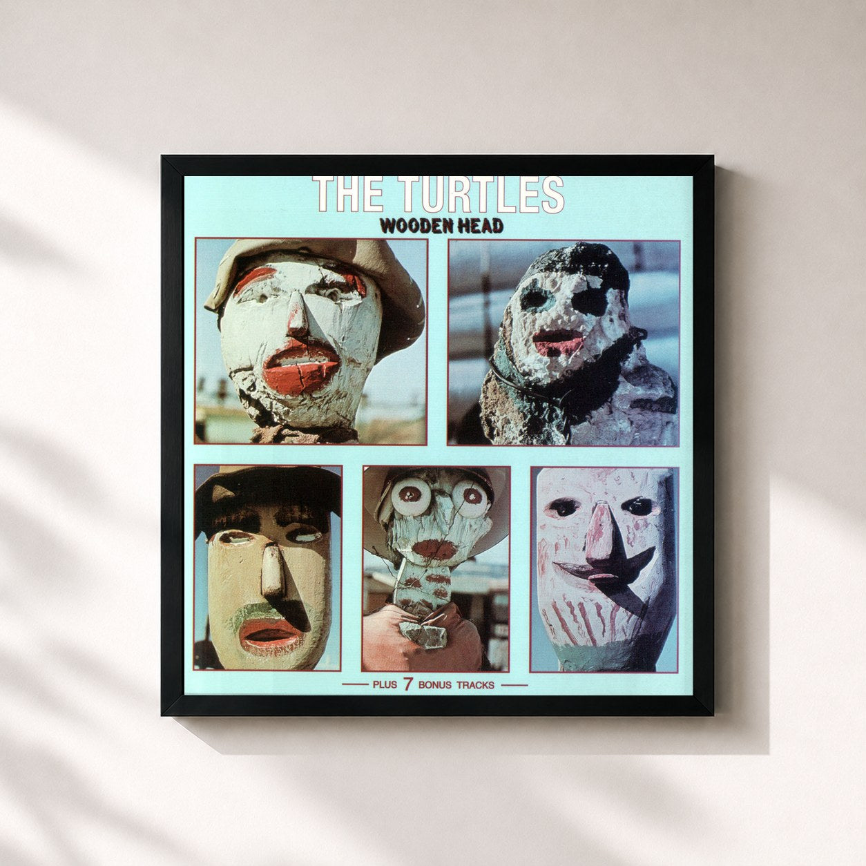 #noir Tableau carré de l'album Wooden Head de The Turtles, cadre noir 32x32 cm