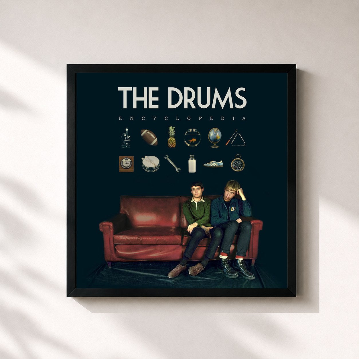 #noir Tableau carré de l'album Encyclopedia de The Drums, cadre noir 32x32 cm