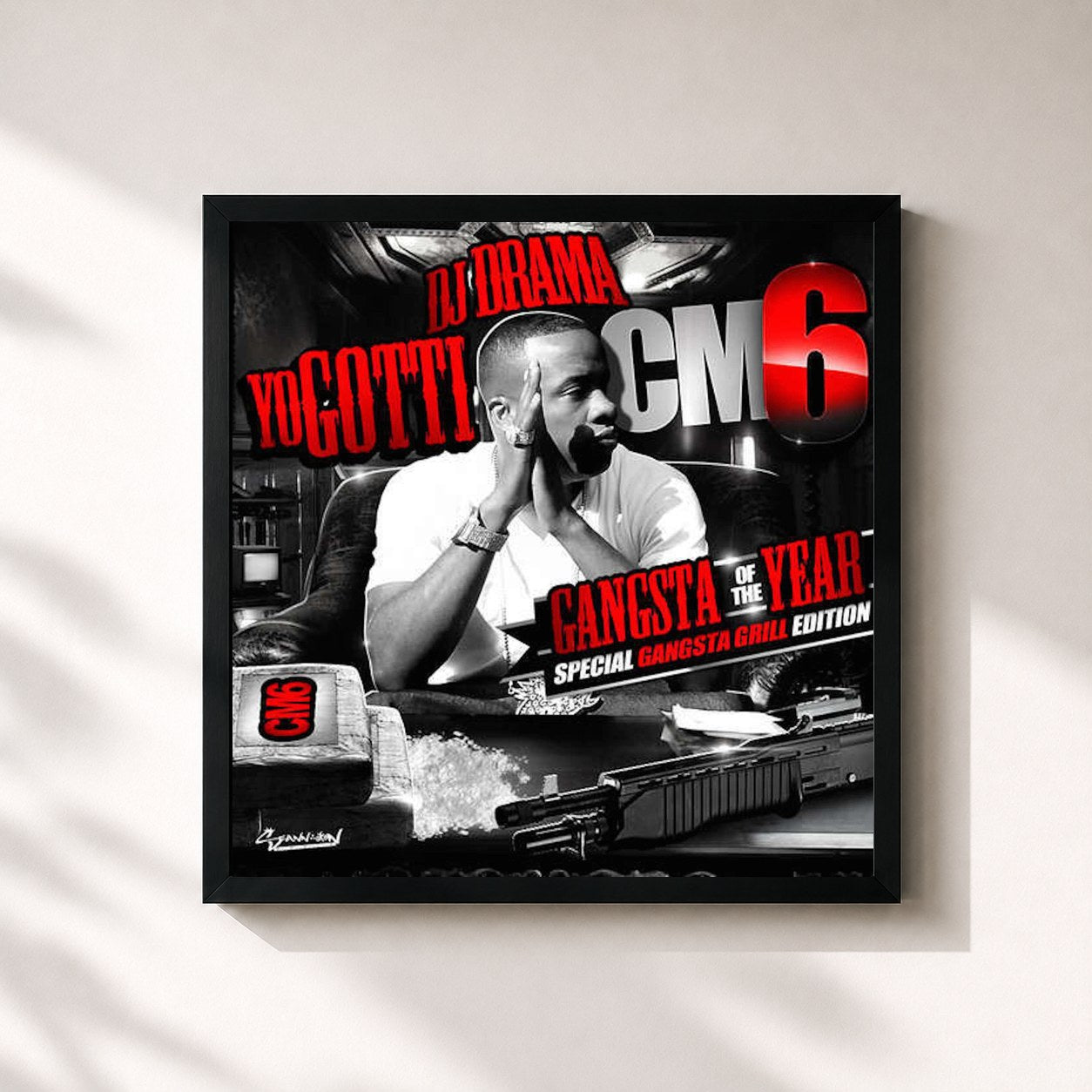 #noir Tableau carré de l'album CM6: Gangsta of the Year de Yo Gotti, cadre noir 32x32 cm