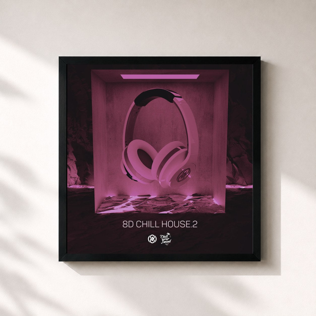 #noir Tableau carré de l'album 8D Chill House Vol. 2 de 8D Tunes, cadre noir 32x32 cm