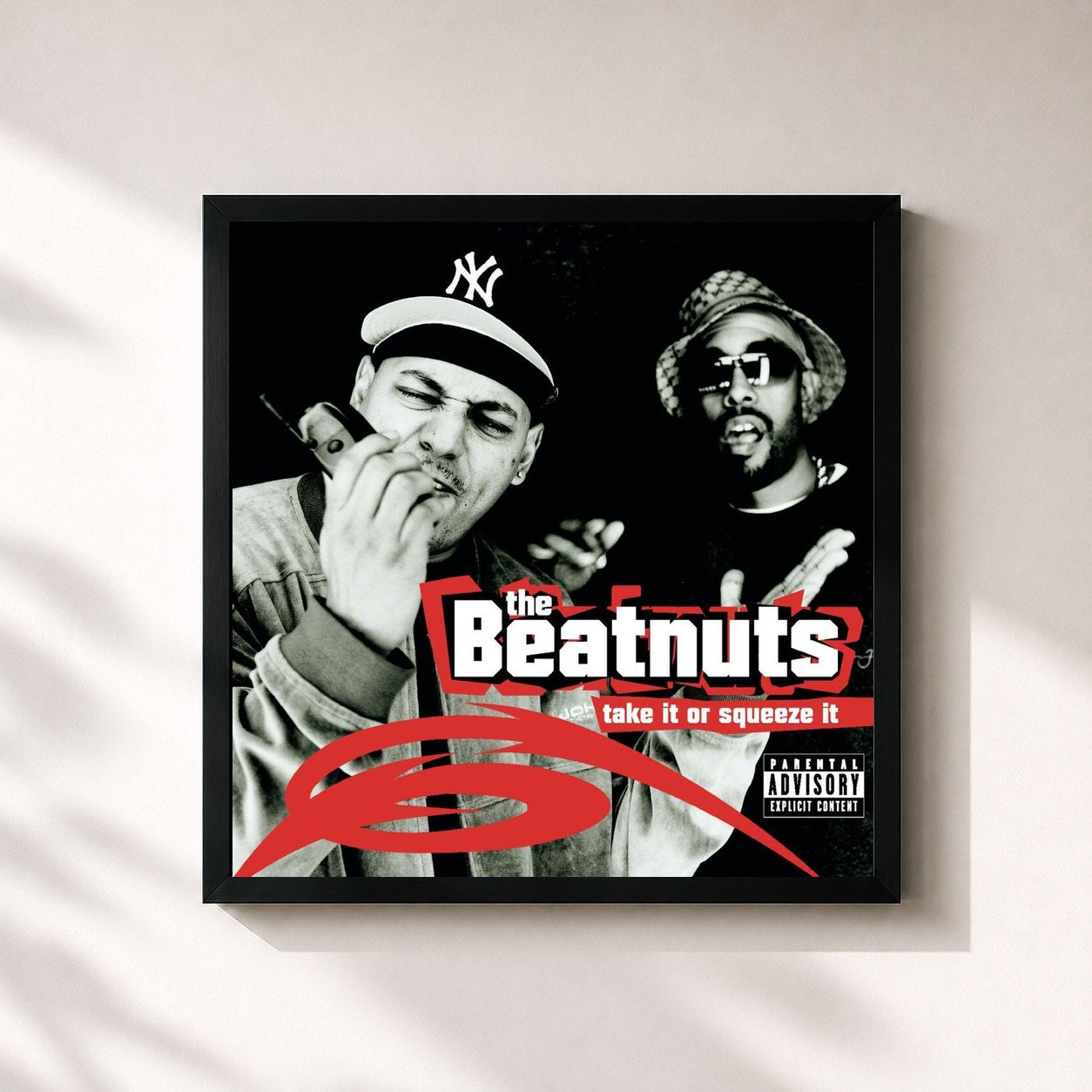 #noir Tableau carré de l'album Take It Or Squeeze It de The Beatnuts, cadre noir 32x32 cm