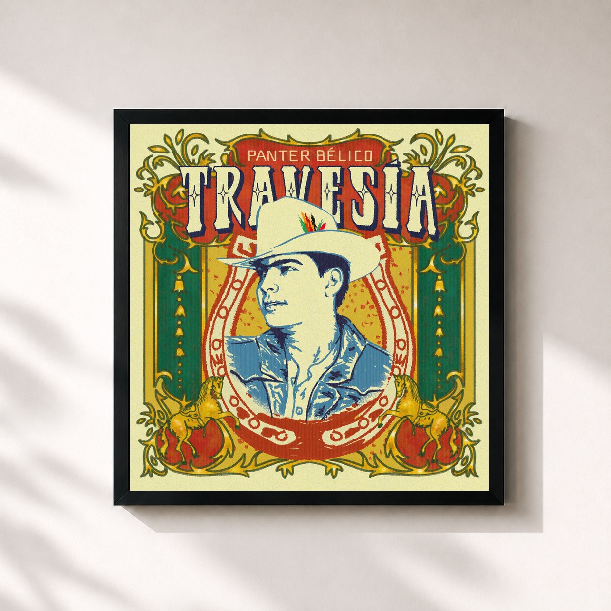#noir Tableau carré de l'album TRAVESÍA de Panter Bélico, cadre noir 32x32 cm