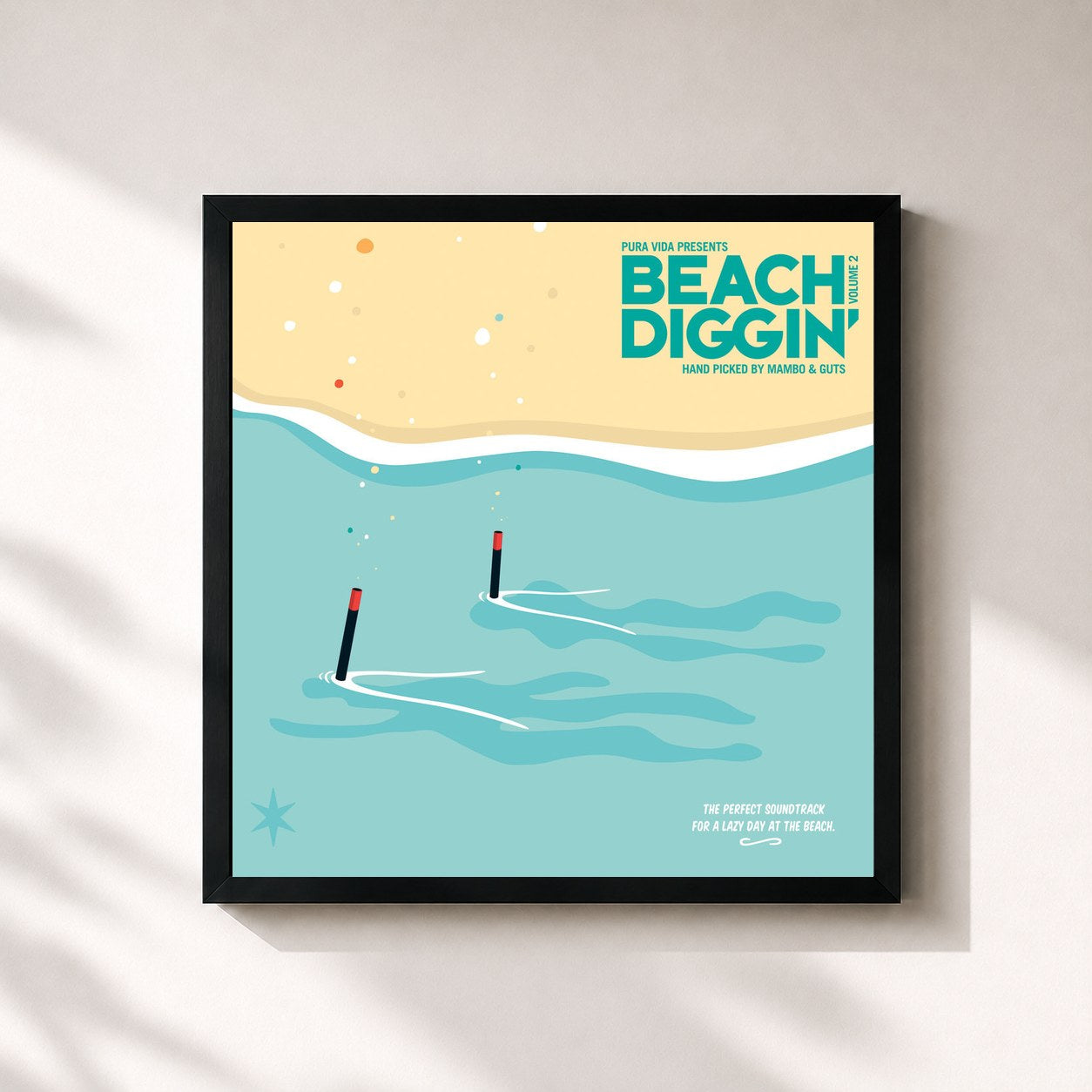 #noir Tableau carré de l'album Beach Diggin', Vol. 2 de Guts, cadre noir 32x32 cm