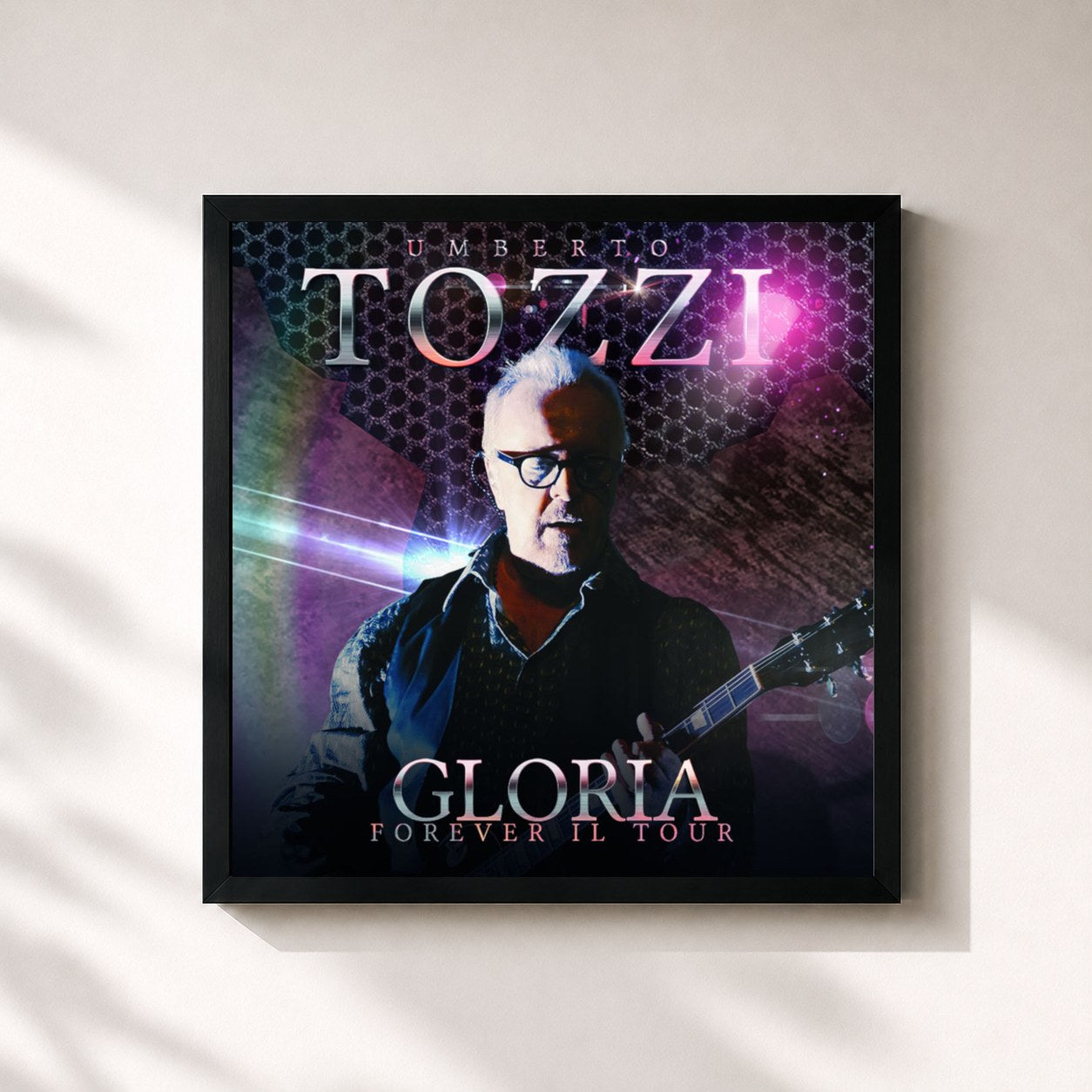 #noir Tableau carré de l'album GLORIA FOREVER Il Tour de Umberto Tozzi, cadre noir 32x32 cm