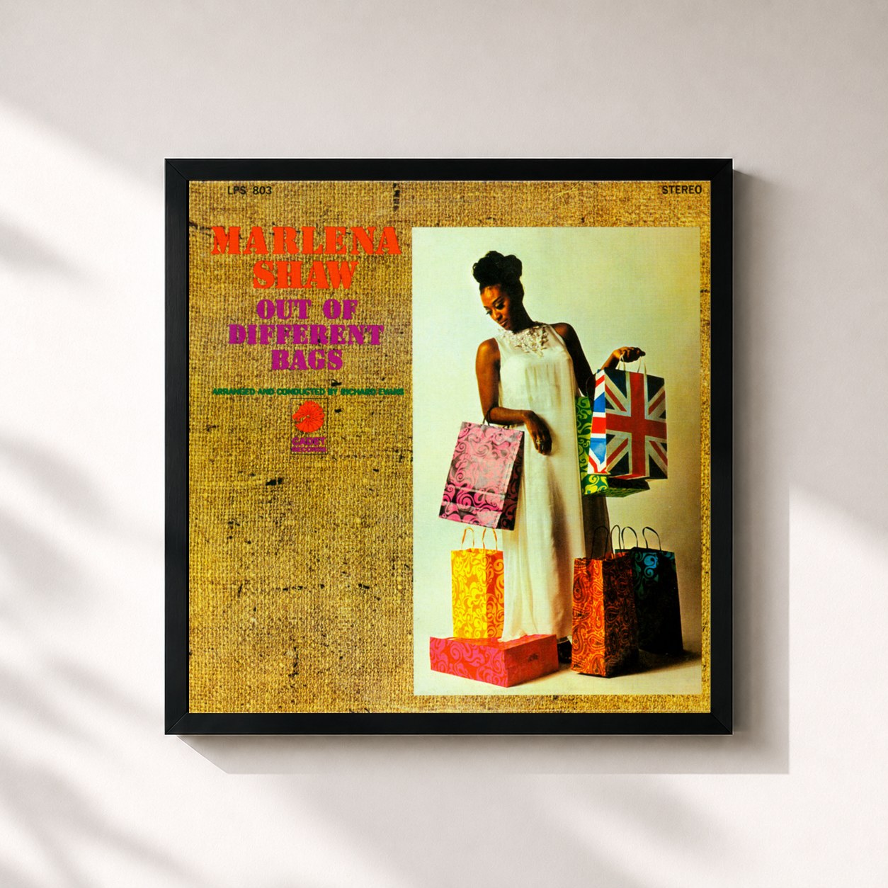 #noir Tableau carré de l'album Out Of Different Bags de Marlena Shaw, cadre noir 32x32 cm