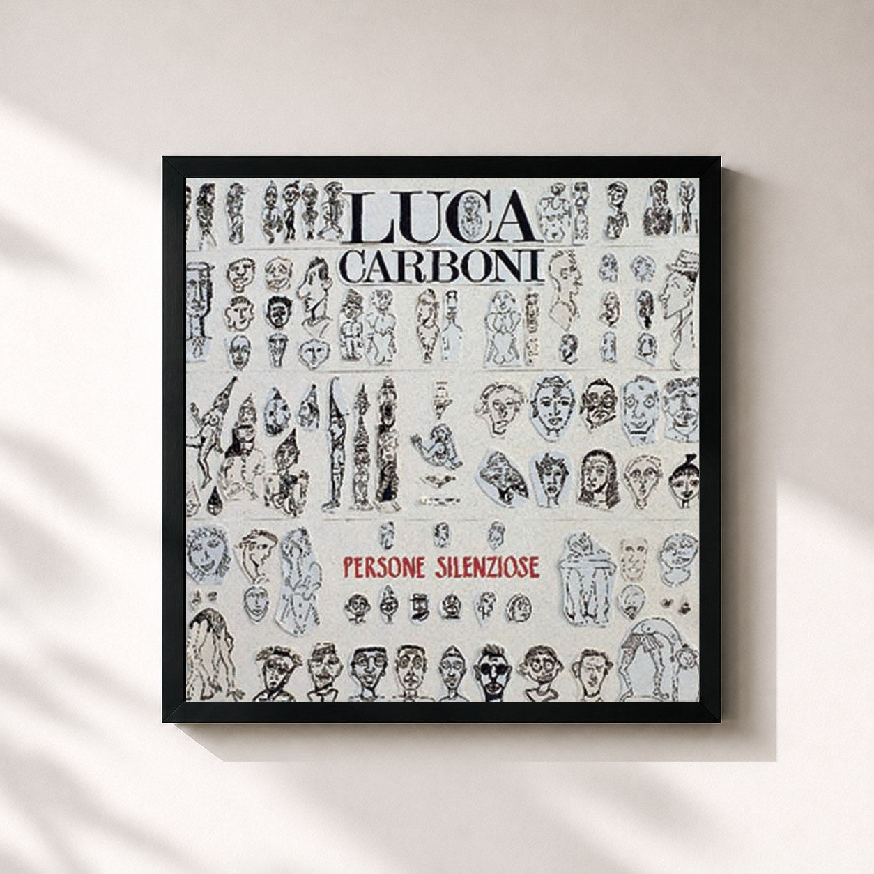 #noir Tableau carré de l'album Persone Silenziose de Luca Carboni, cadre noir 32x32 cm