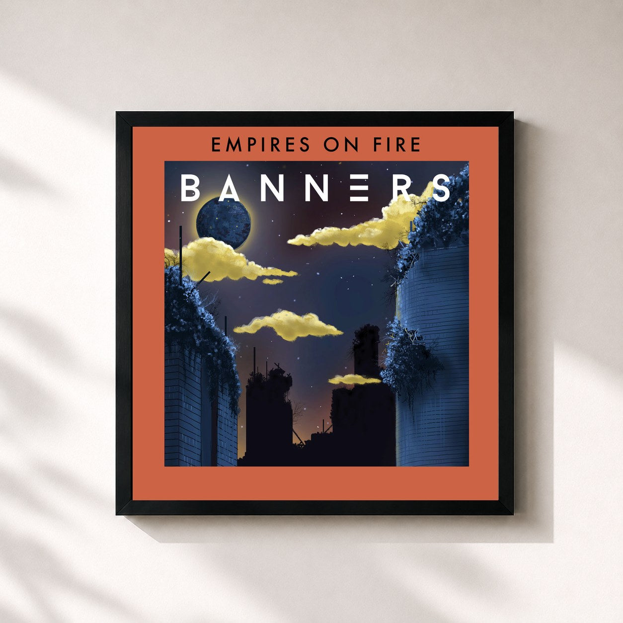 #noir Tableau carré de l'album Empires On Fire de Banners, cadre noir 32x32 cm