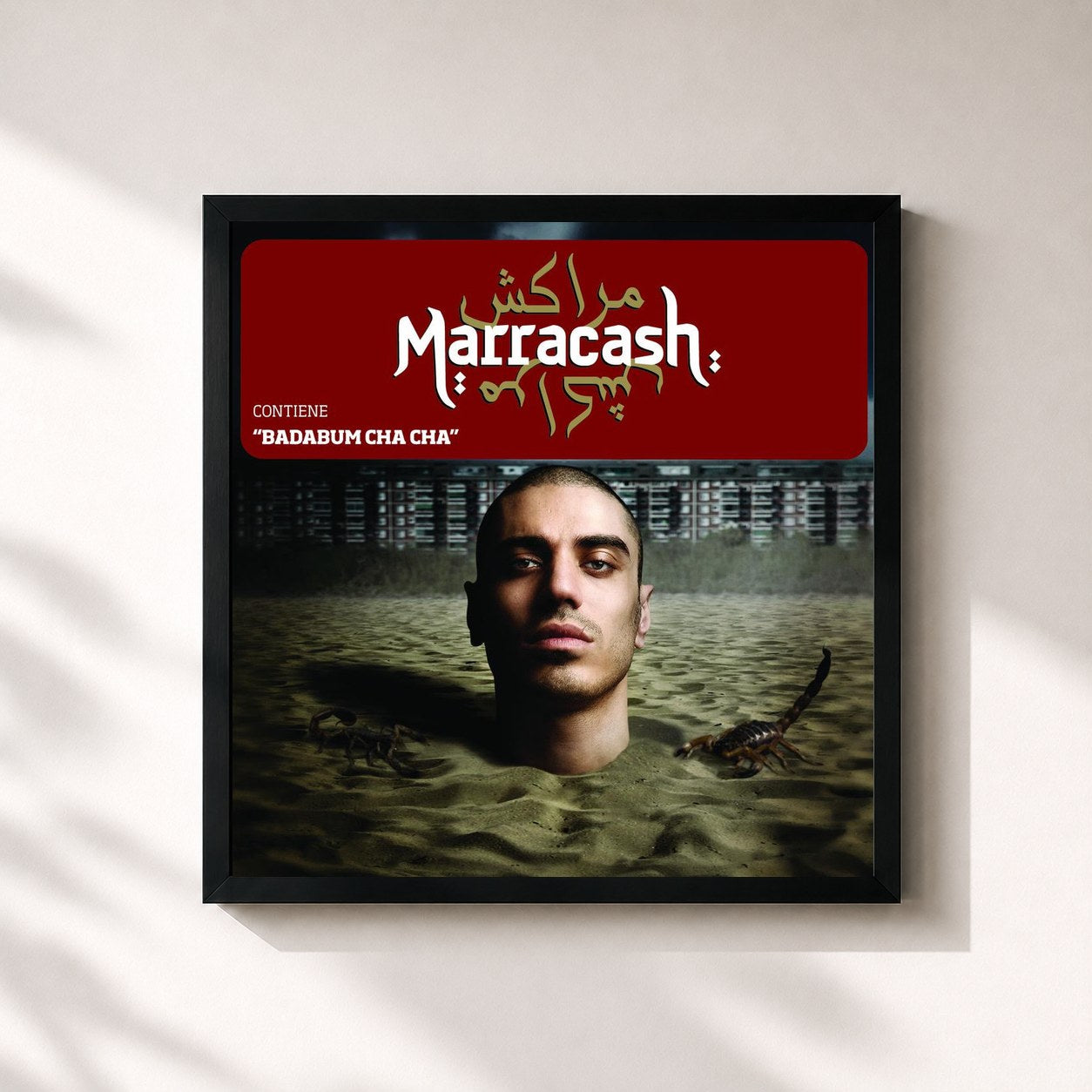 #noir Tableau carré de l'album Marracash de Marracash, cadre noir 32x32 cm