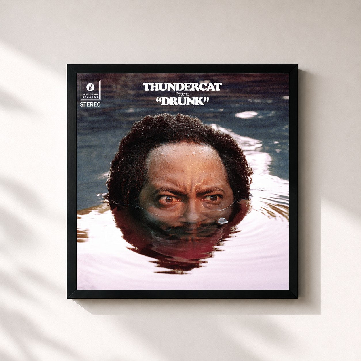 #noir Tableau carré de l'album Drunk de Thundercat, cadre noir 32x32 cm