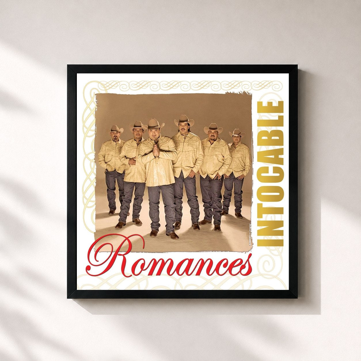 #noir Tableau carré de l'album Romances de Intocable, cadre noir 32x32 cm