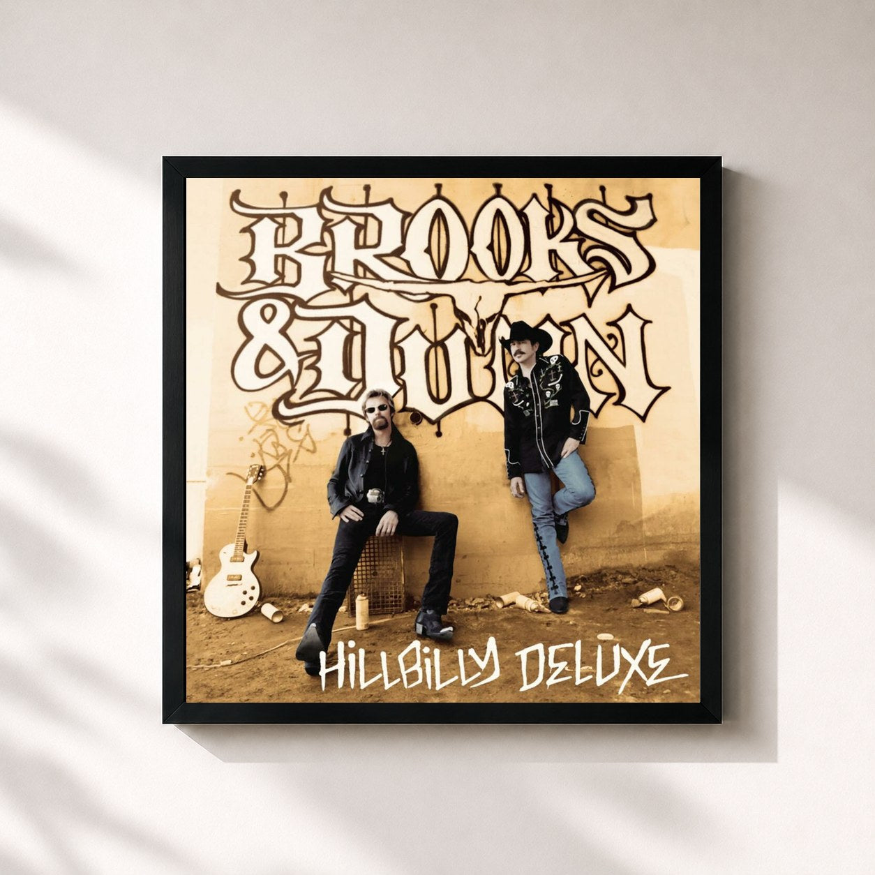 #noir Tableau carré de l'album Hillbilly Deluxe de Brooks & Dunn, cadre noir 32x32 cm
