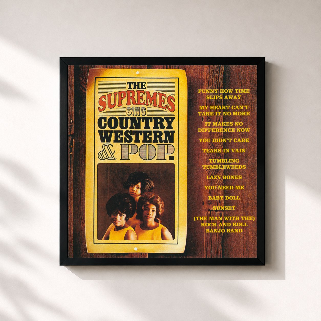 #noir Tableau carré de l'album The Supremes Sing Country Western & Pop de The Supremes, cadre noir 32x32 cm