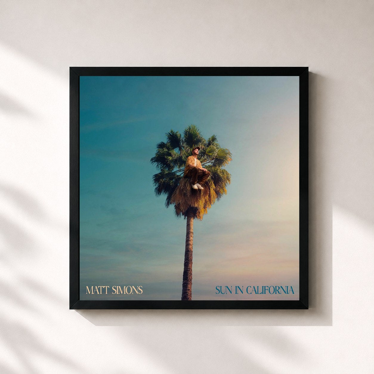 #noir Tableau carré de l'album Sun In California de Matt Simons, cadre noir 32x32 cm