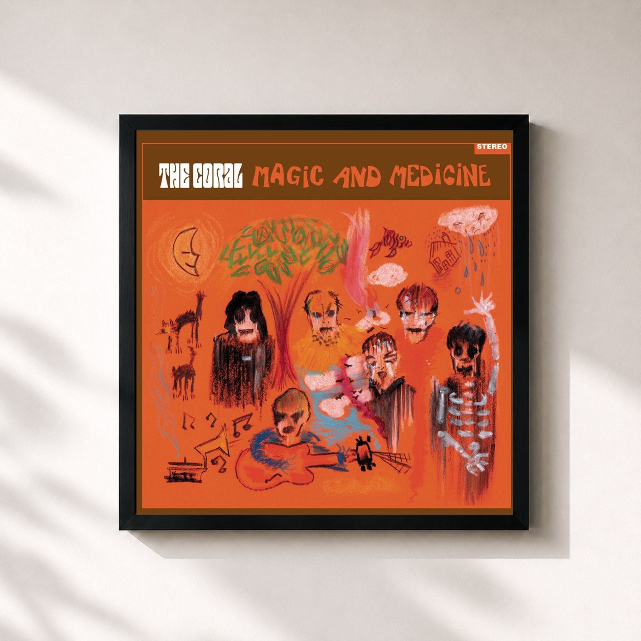 #noir Tableau carré de l'album Magic And Medicine de The Coral, cadre noir 32x32 cm