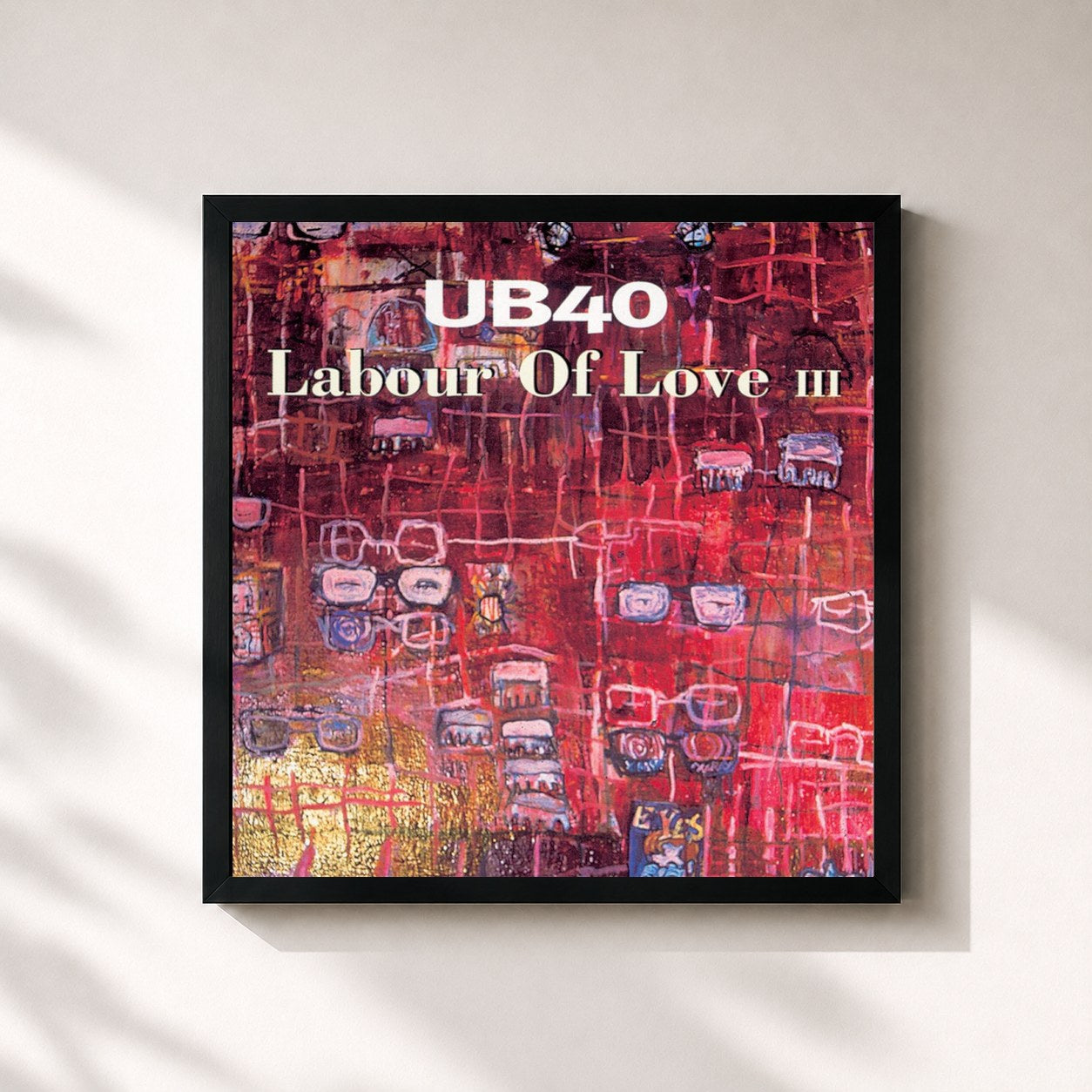 #noir Tableau carré de l'album Labour Of Love III de UB40, cadre noir 32x32 cm