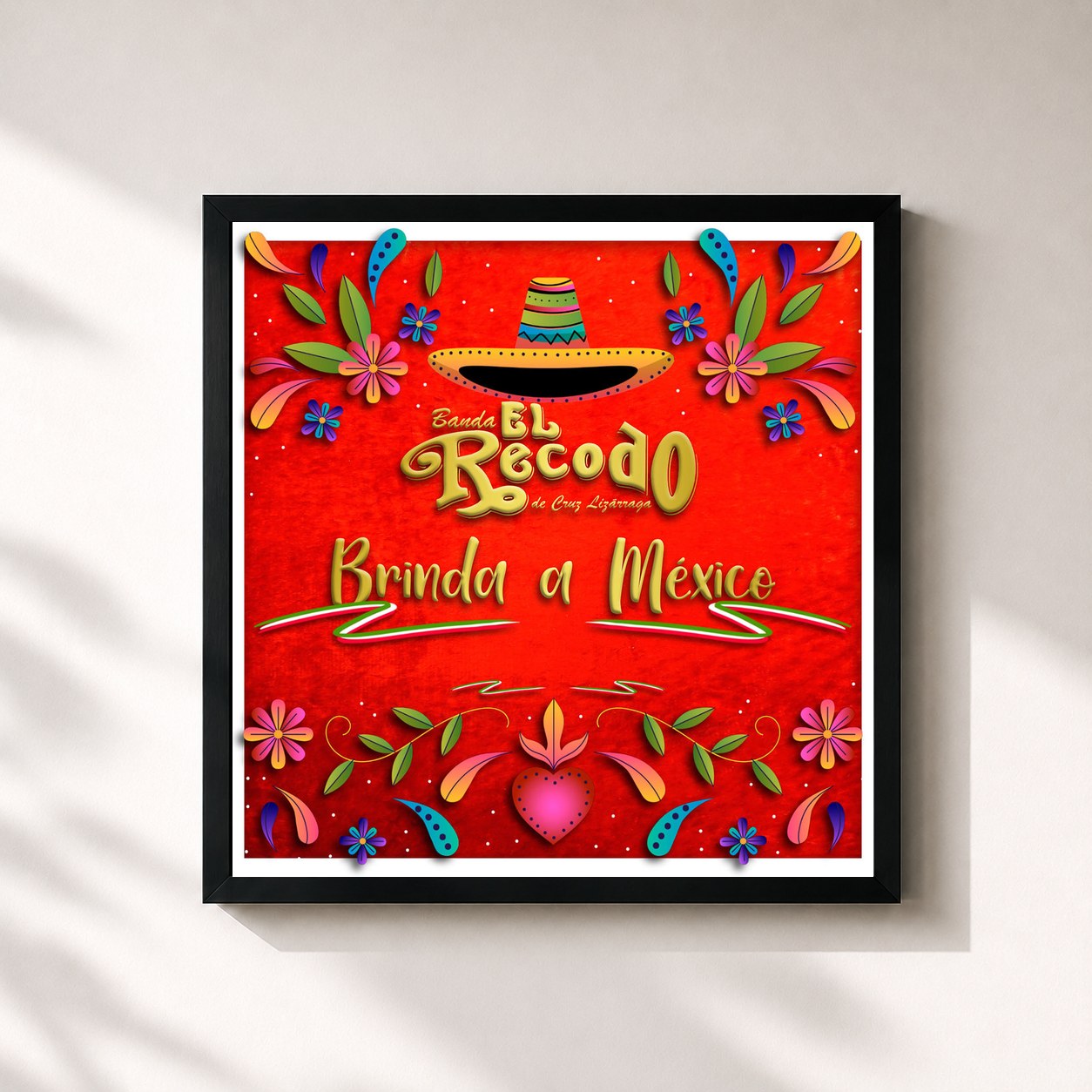 #noir Tableau carré de l'album Banda el Recodo Brinda a Mexico de Banda El Recodo, cadre noir 32x32 cm
