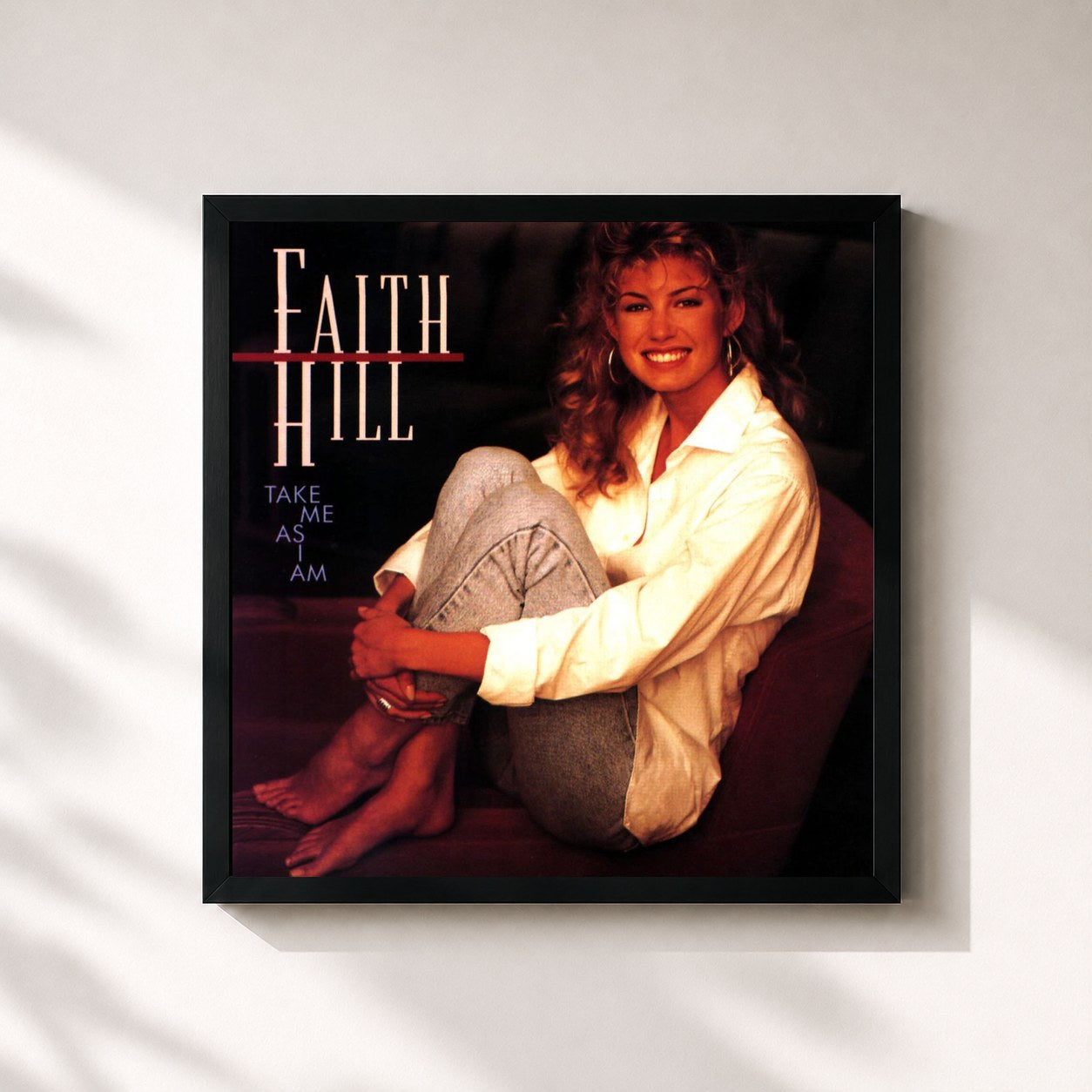 #noir Tableau carré de l'album Take Me as I Am de Faith Hill, cadre noir 32x32 cm