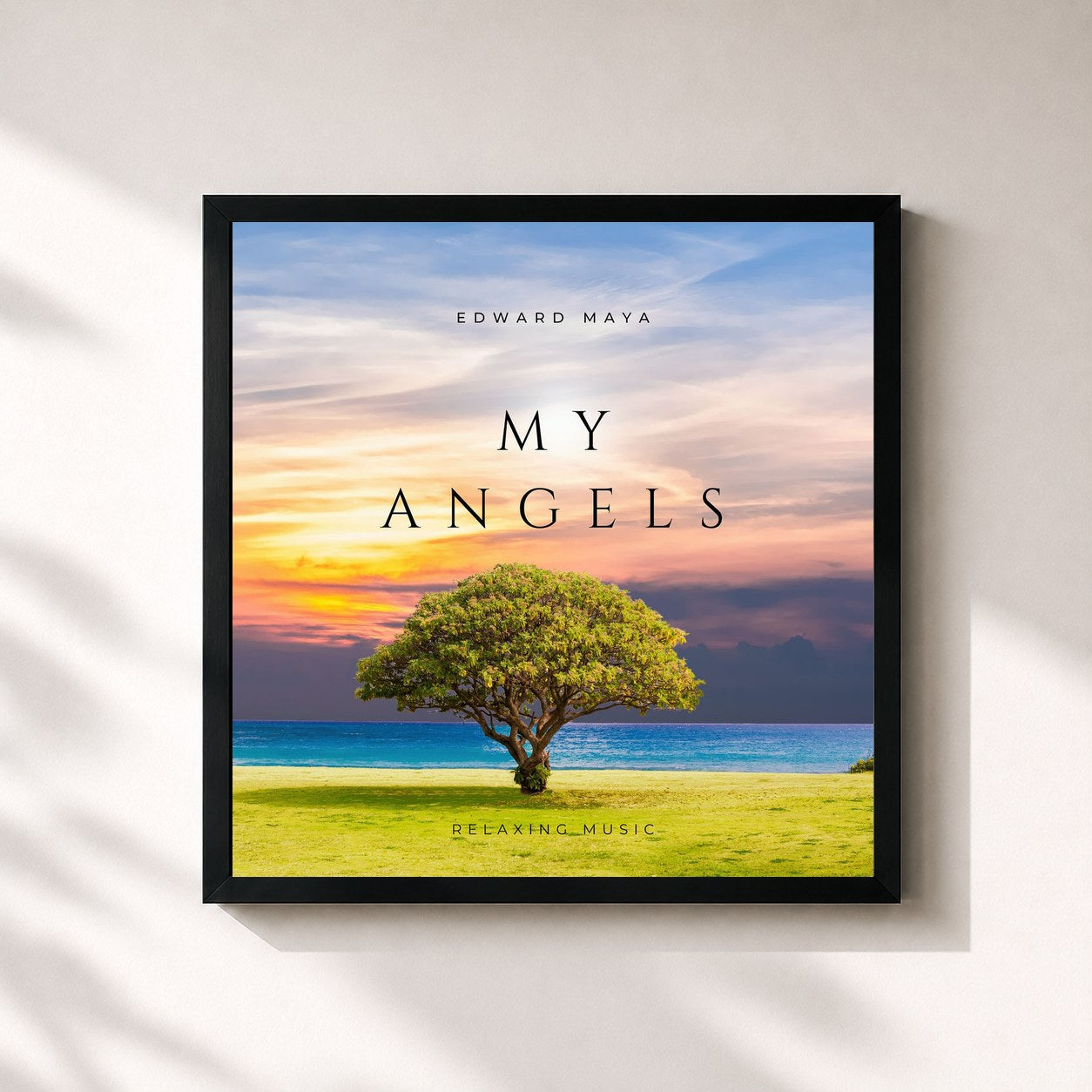 #noir Tableau carré de l'album My Angels (Relaxing Music) de Edward Maya, cadre noir 32x32 cm