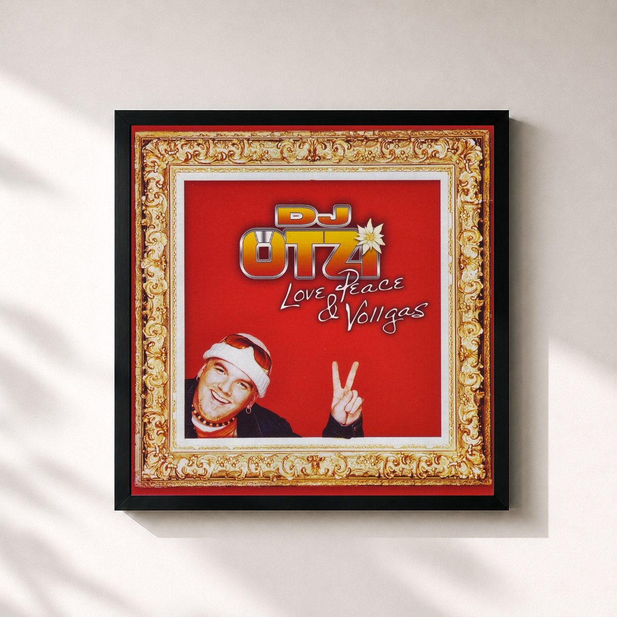 #noir Tableau carré de l'album Love, Peace & Vollgas de DJ Ötzi, cadre noir 32x32 cm