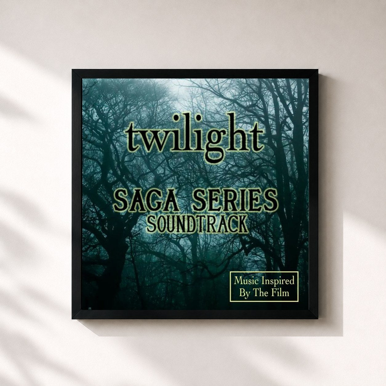 #noir Tableau carré de l'album Twilight Saga Series Soundtrack (Music Inspired By the Film) de Fandom, cadre noir 32x32 cm