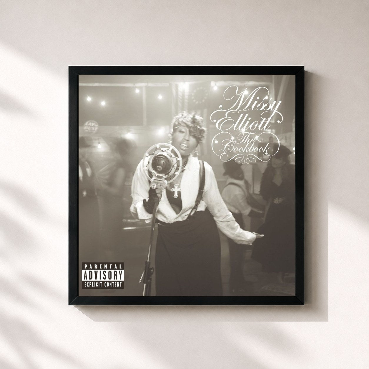 #noir Tableau carré de l'album The Cookbook de Missy Elliott, cadre noir 32x32 cm