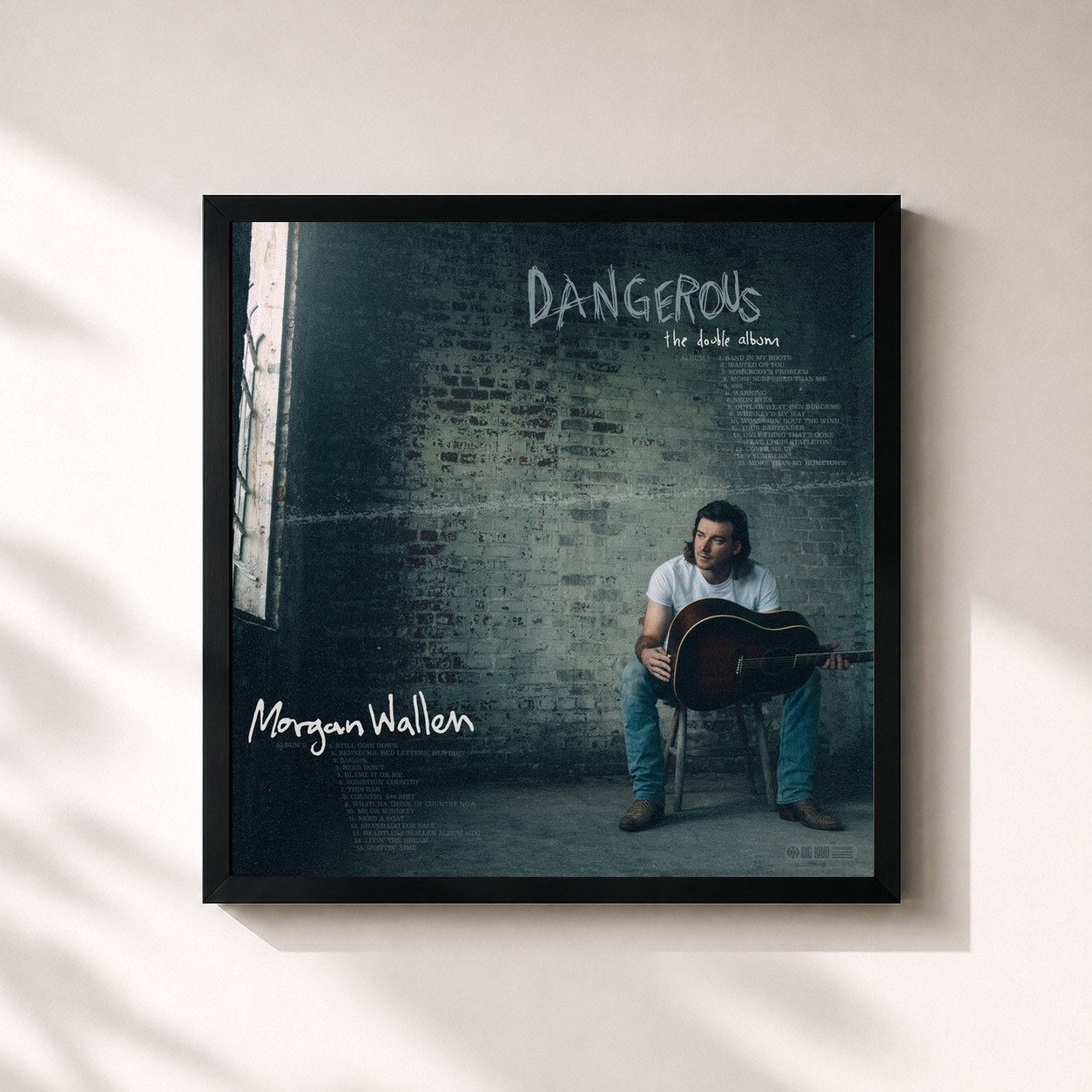 #noir Tableau carré de l'album Dangerous: The Double Album de Morgan Wallen, cadre noir 32x32 cm
