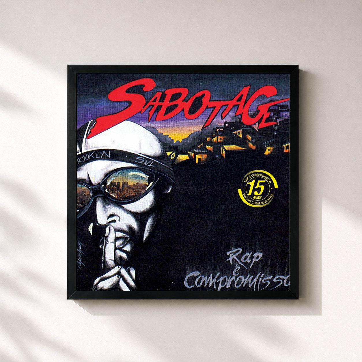 #noir Tableau carré de l'album Rap É Compromisso (Edição Comemorativa) de Sabotage, cadre noir 32x32 cm