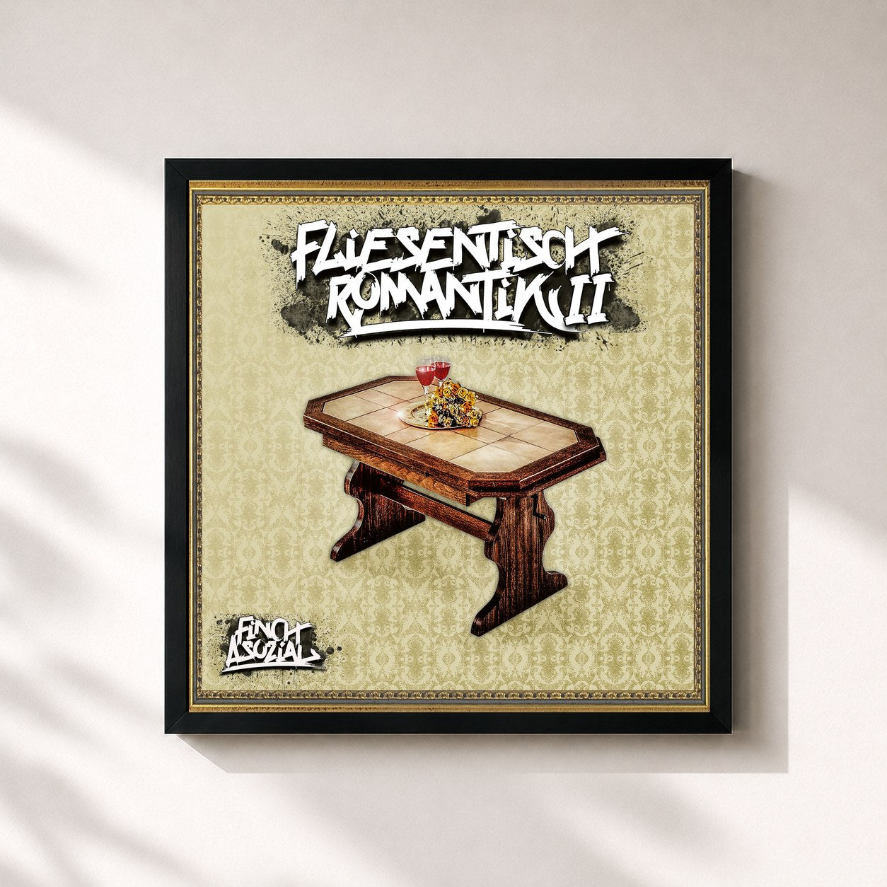#noir Tableau carré de l'album Fliesentisch Romantik 2 de FiNCH, cadre noir 32x32 cm