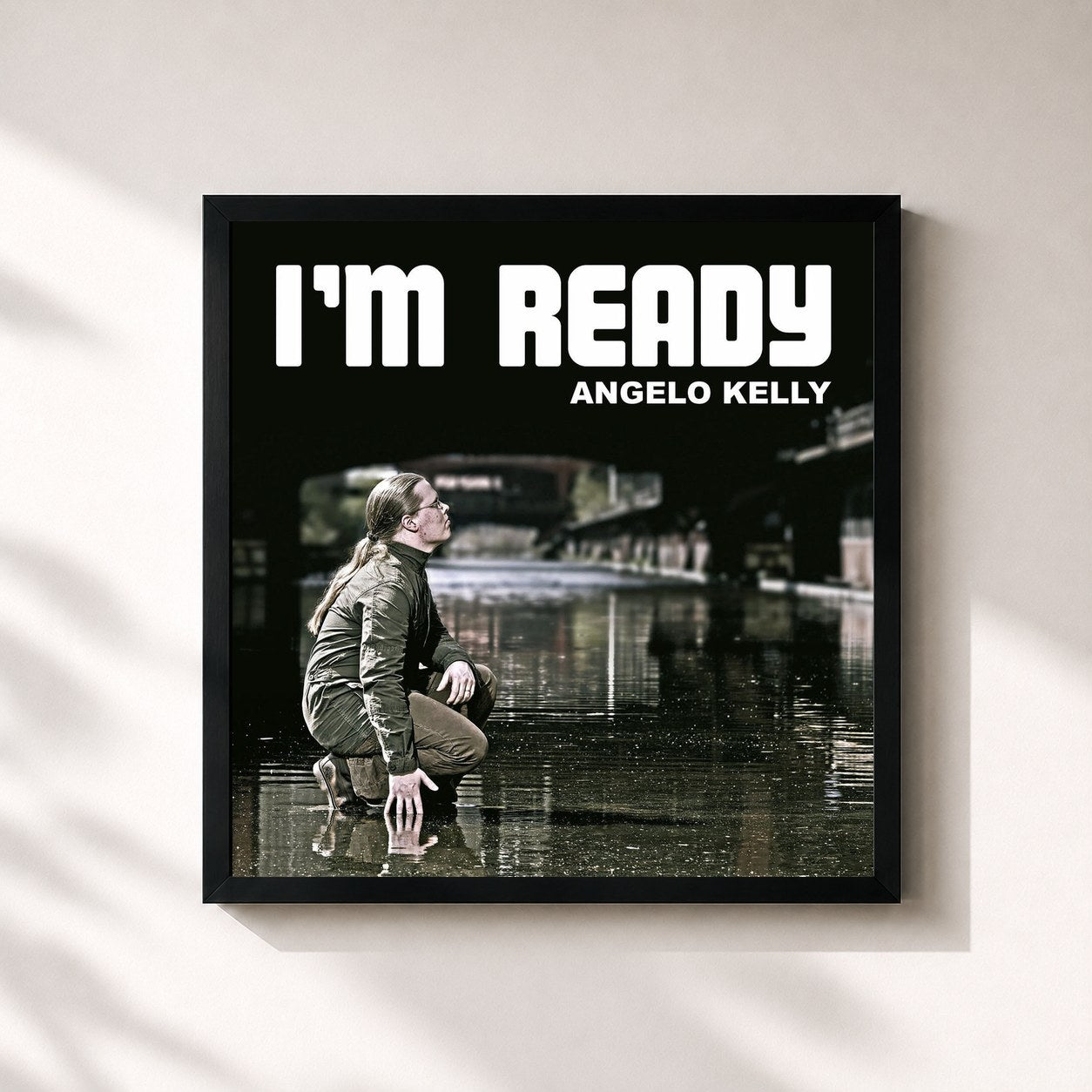 #noir Tableau carré de l'album I'm Ready de Angelo Kelly, cadre noir 32x32 cm