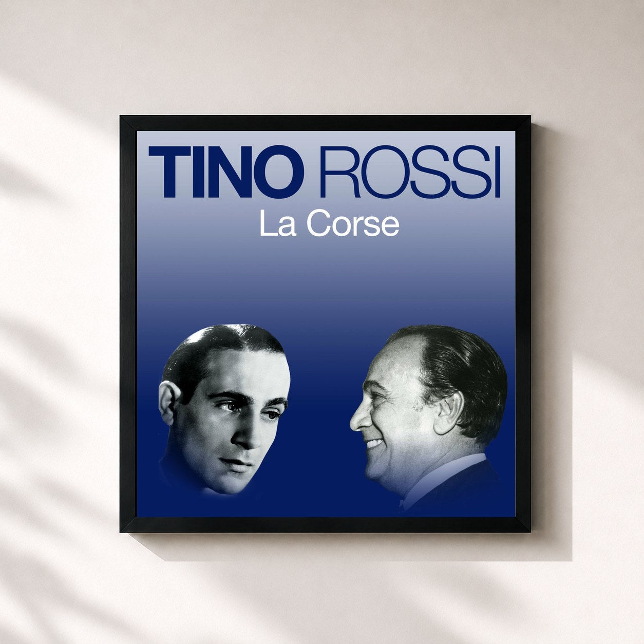#noir Tableau carré de l'album La Corse de Tino Rossi, cadre noir 32x32 cm