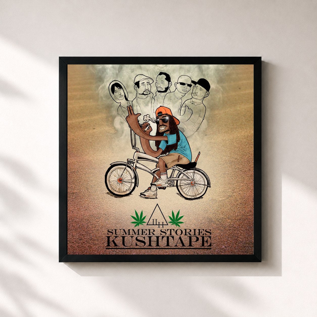#noir Tableau carré de l'album Summer Stories Kushtape de A2H, cadre noir 32x32 cm