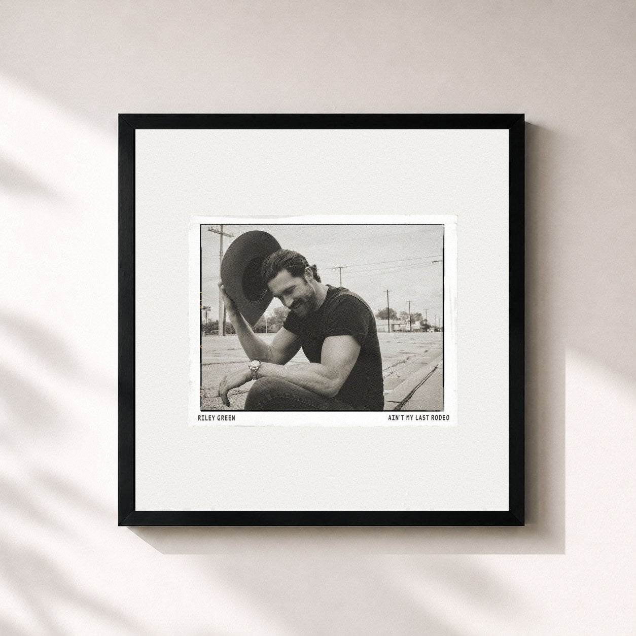 #noir Tableau carré de l'album Ain't My Last Rodeo de Riley Green, cadre noir 32x32 cm