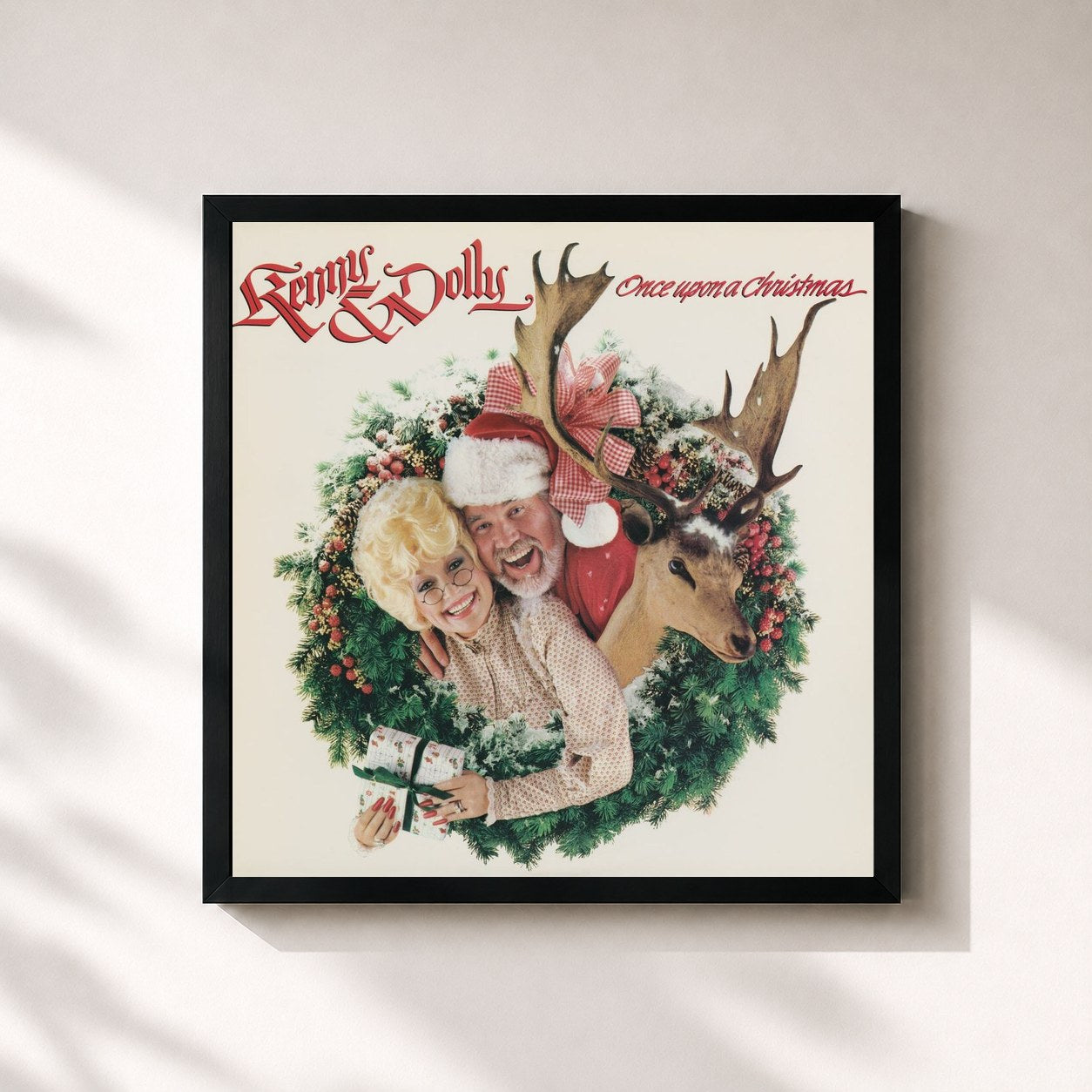 #noir Tableau carré de l'album Once Upon A Christmas de Dolly Parton, cadre noir 32x32 cm