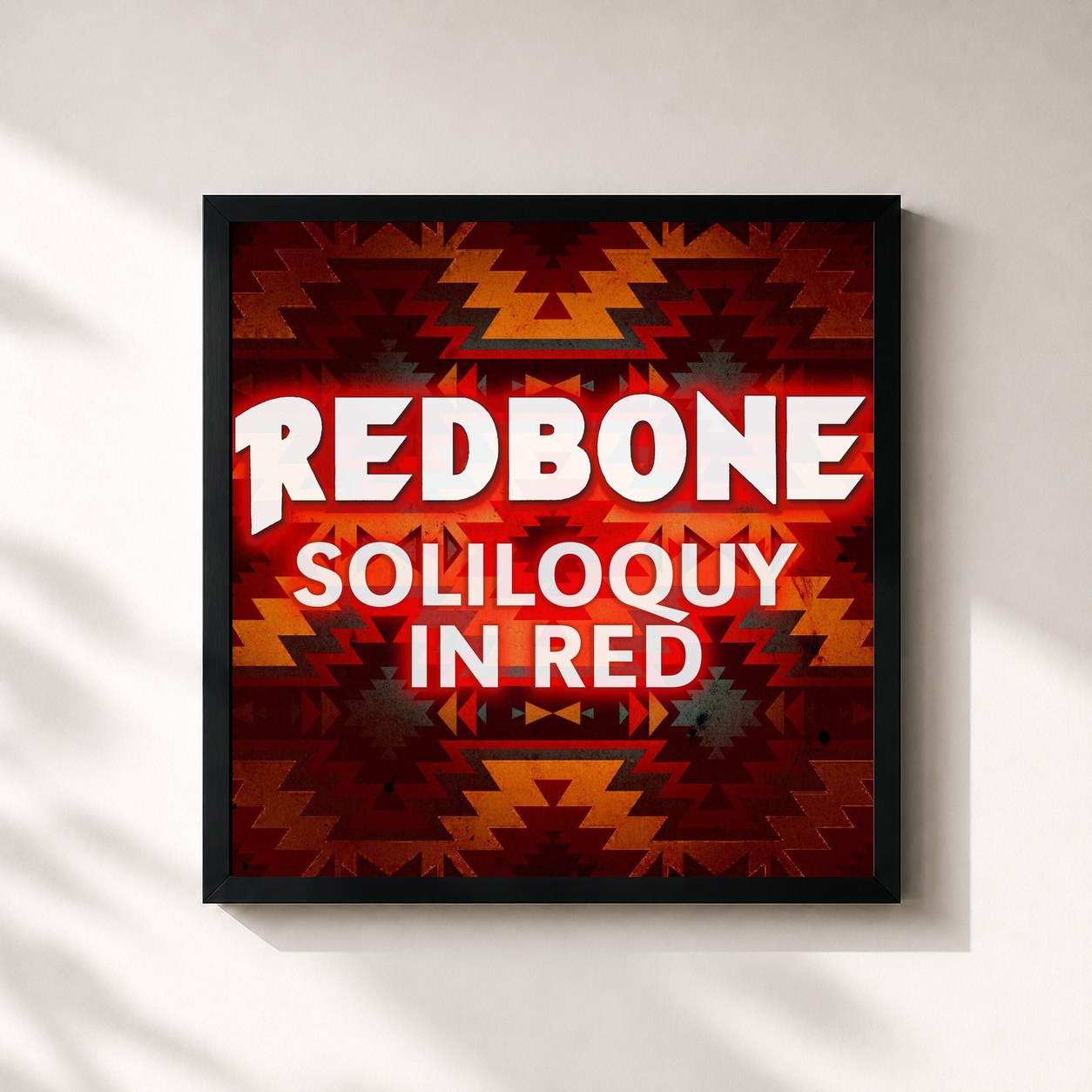 #noir Tableau carré de l'album Soliloquy In Red de Redbone, cadre noir 32x32 cm