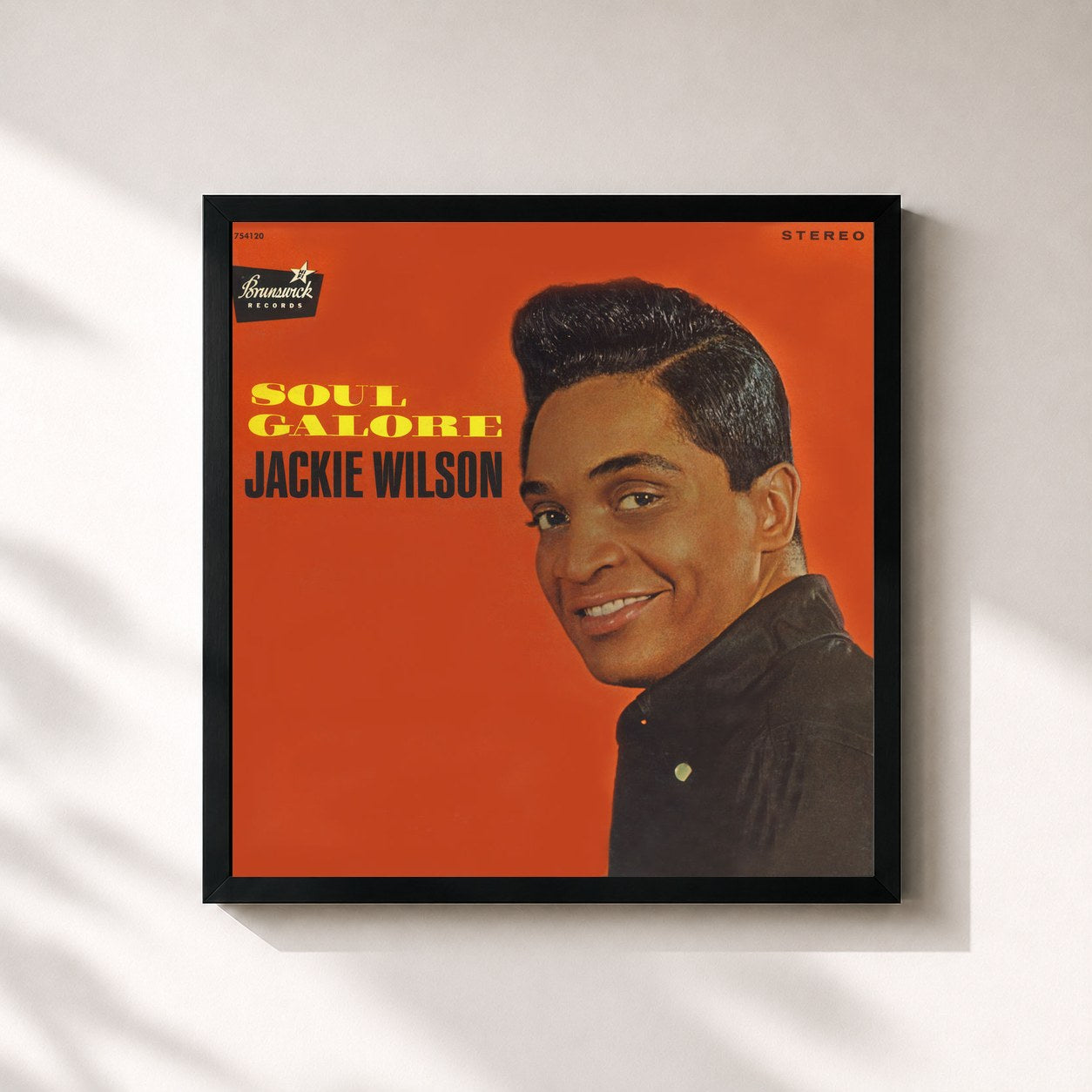 #noir Tableau carré de l'album Soul Galore de Jackie Wilson, cadre noir 32x32 cm