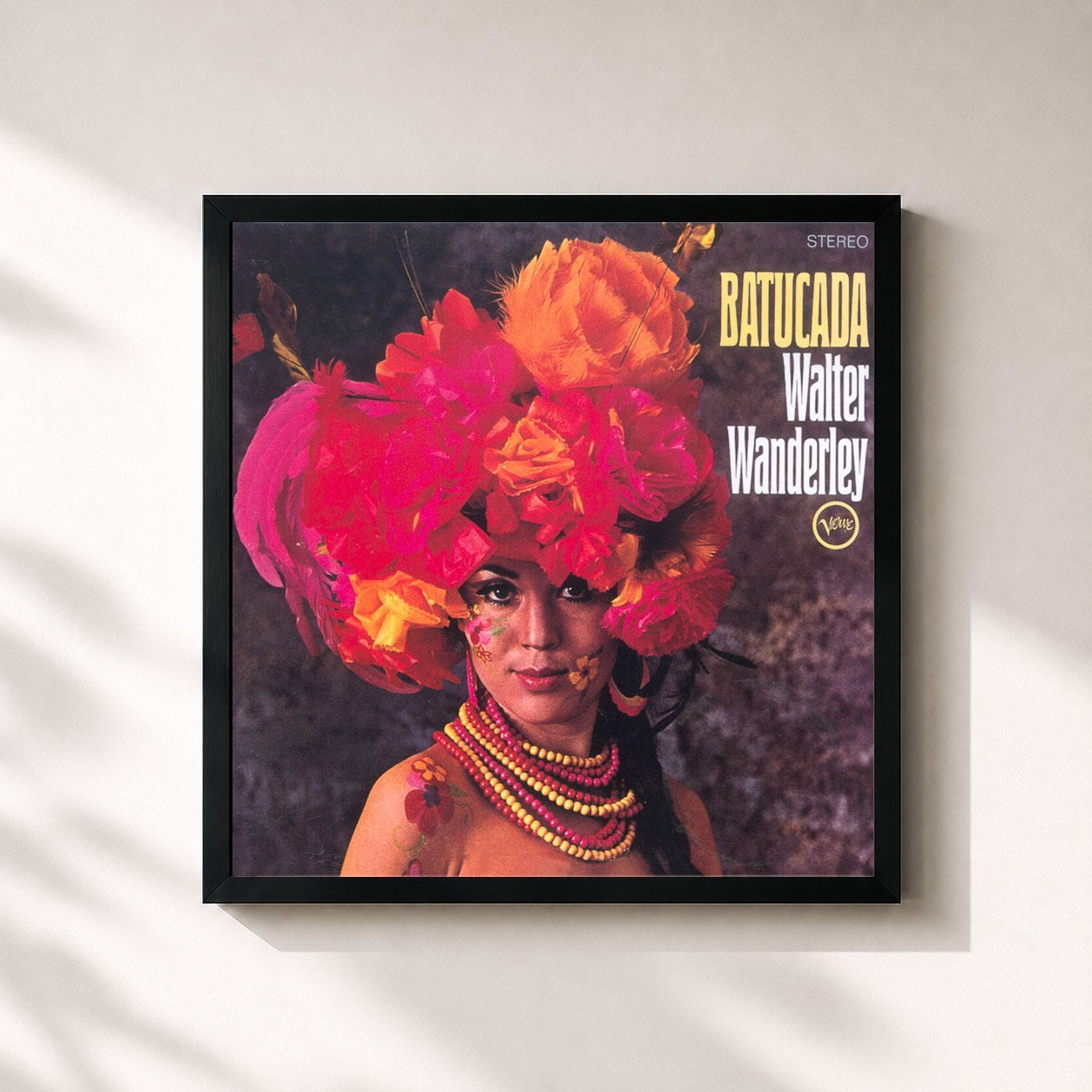 #noir Tableau carré de l'album Batucada de Walter Wanderley, cadre noir 32x32 cm