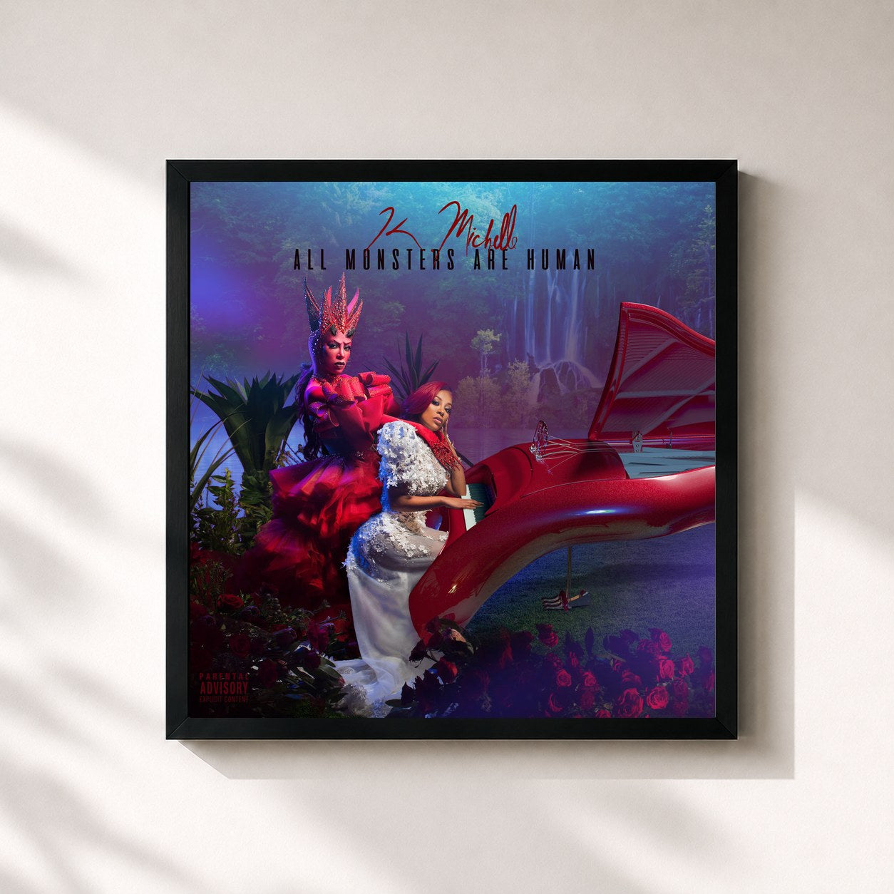 #noir Tableau carré de l'album All Monsters Are Human de K. Michelle, cadre noir 32x32 cm