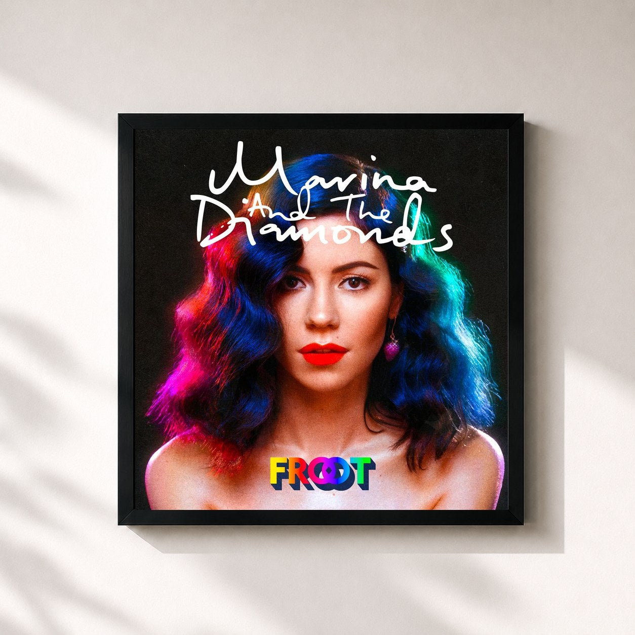 #noir Tableau carré de l'album Froot de Marina, cadre noir 32x32 cm