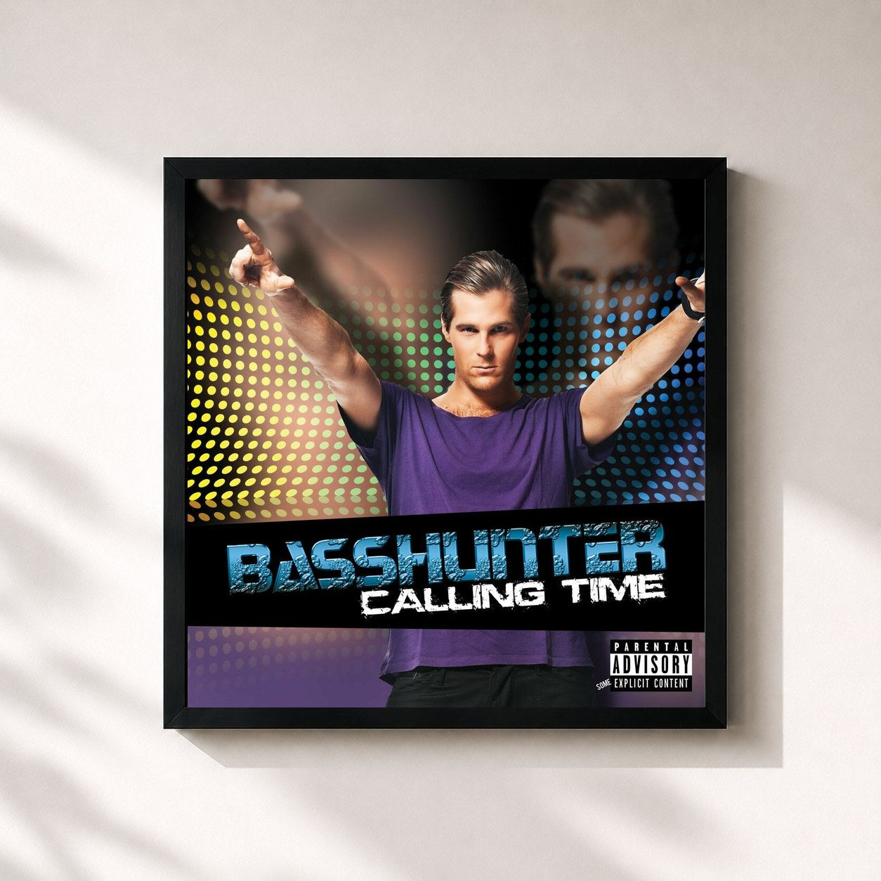 #noir Tableau carré de l'album Calling Time de Basshunter, cadre noir 32x32 cm
