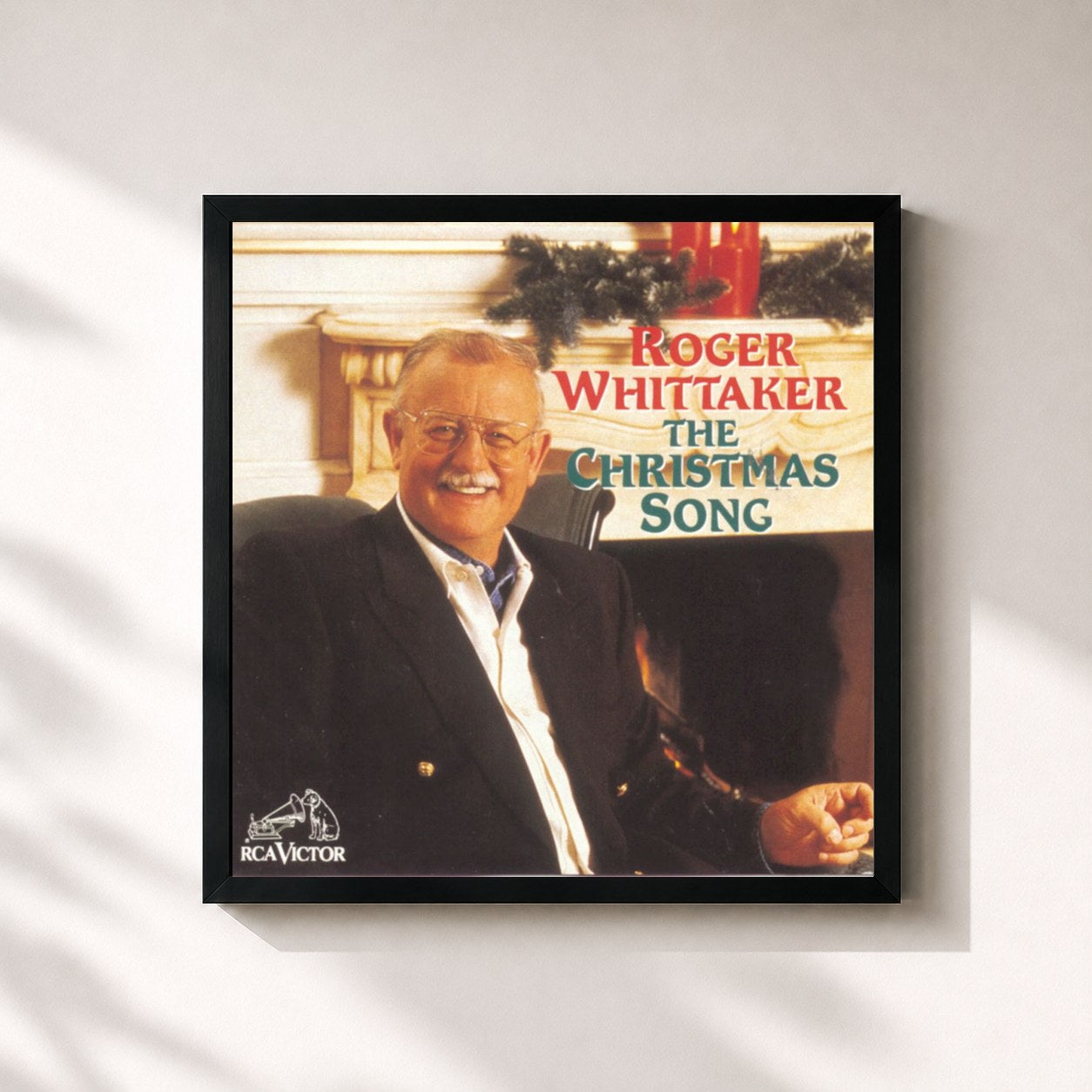 #noir Tableau carré de l'album The Christmas Song de Roger Whittaker, cadre noir 32x32 cm