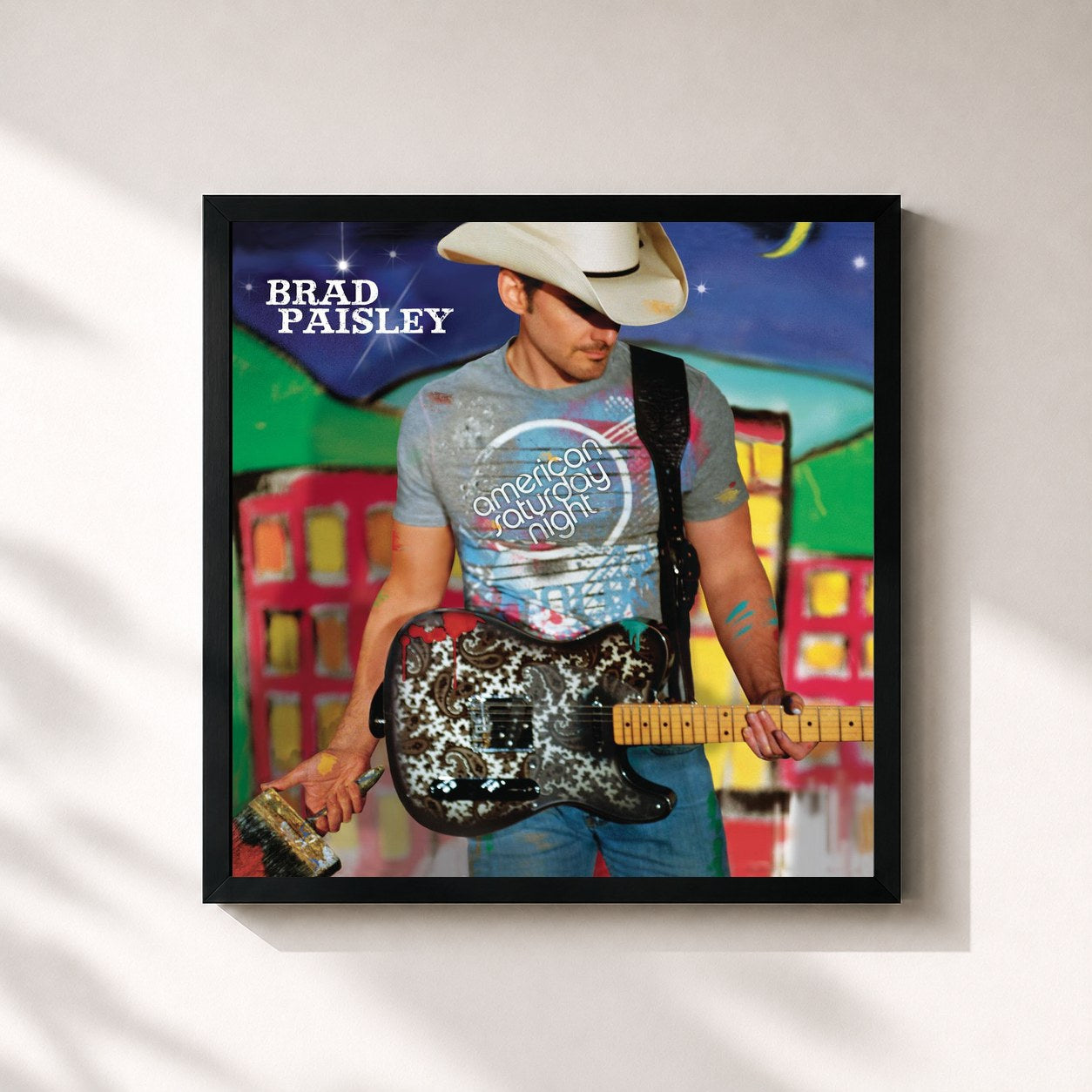 #noir Tableau carré de l'album American Saturday Night de Brad Paisley, cadre noir 32x32 cm